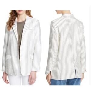 Joie Blazer Womens 6 White Darryl Linen Blend Lightweight Jacket New Striped